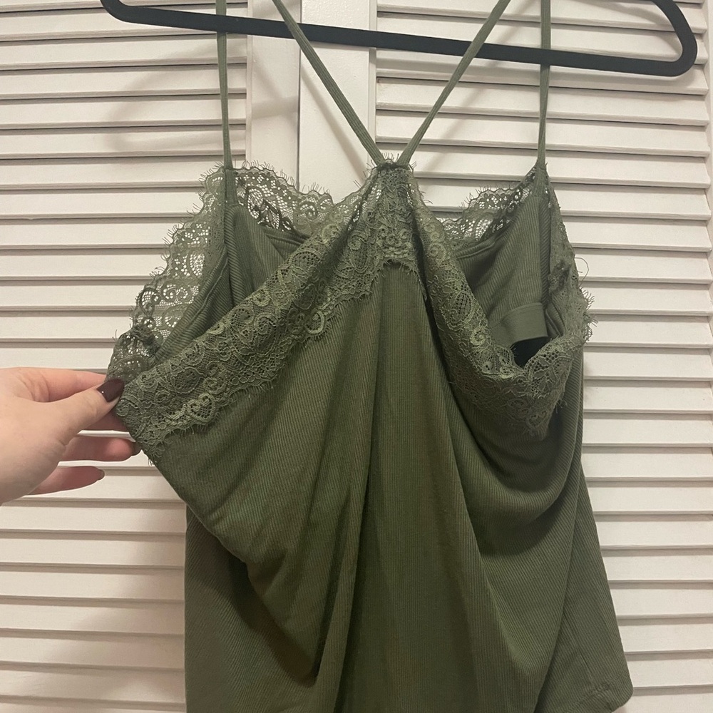 V Cross Lace Detail Ribbed Cami